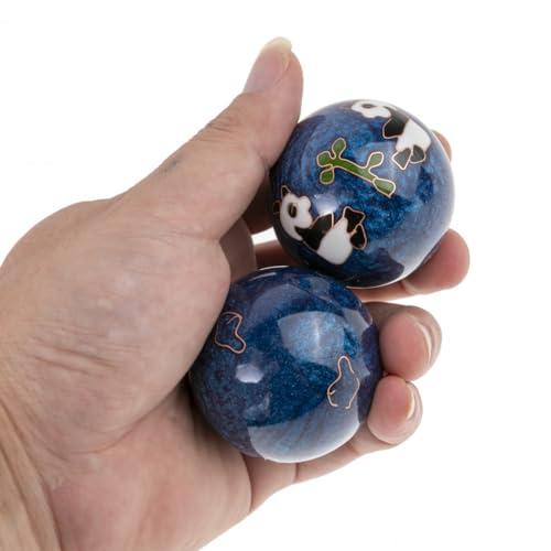 lachineuse lachineuse - Panda Qi Gong Ball Set - Enamel Chinese Stress Balls 45 mm - Health Balls - Zen Relaxation Gift Box - Asian Japan China Feng Shui Object - Blue