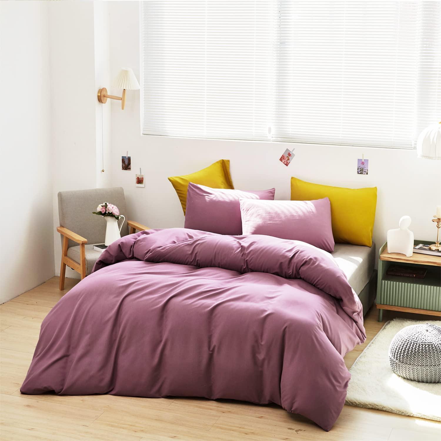 Pureant Pureant Dusty Purple Comforter Set Queen Solid Mauve Purple Bedding Comforter Sets for Women Girls Grape Purple Queen Comforter Soft Dusty Lilac Purple Queen Size Comforter Sets Lavender Purple Bed