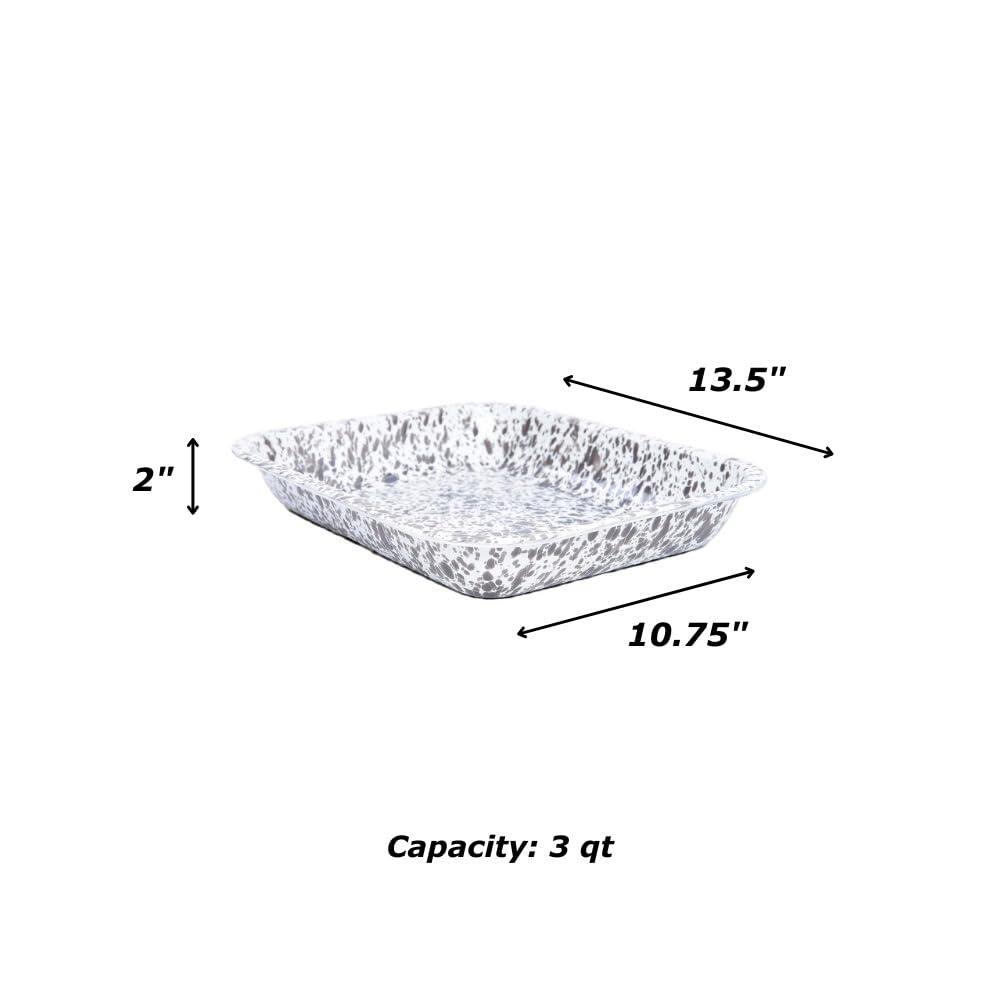 Crow Canyon Home Enamelware Large Open Roaster, 13 x 10 inches, Blue/White Splatter