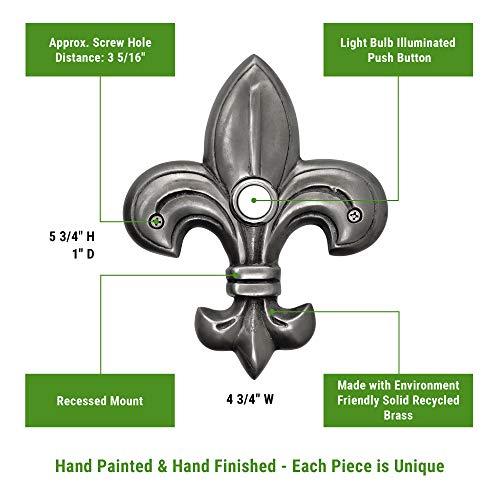 Waterwood Waterwood Solid Brass Medium Fleur De Lis Doorbell in Pewter - Wired & Illuminated Push Button from Environmentally Friendly Recycled Material