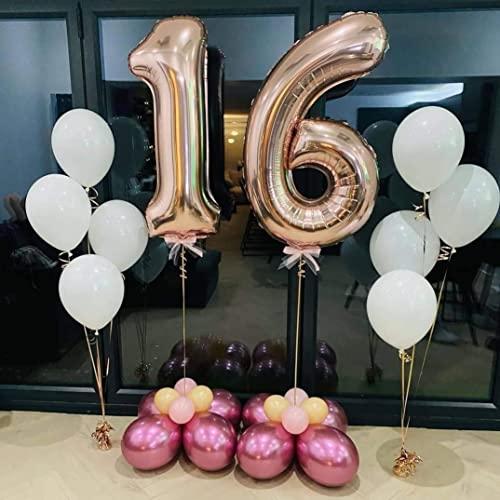 LHOAVWE 40 Inch Rose Gold 16 Number Balloons Giant Jumbo Huge 16 61 Foil Mylar Helium Number Digital Balloons Rose Gold Birthday Mylar Digital Balloons 16th Birthday Anniversary Events Party Decorations