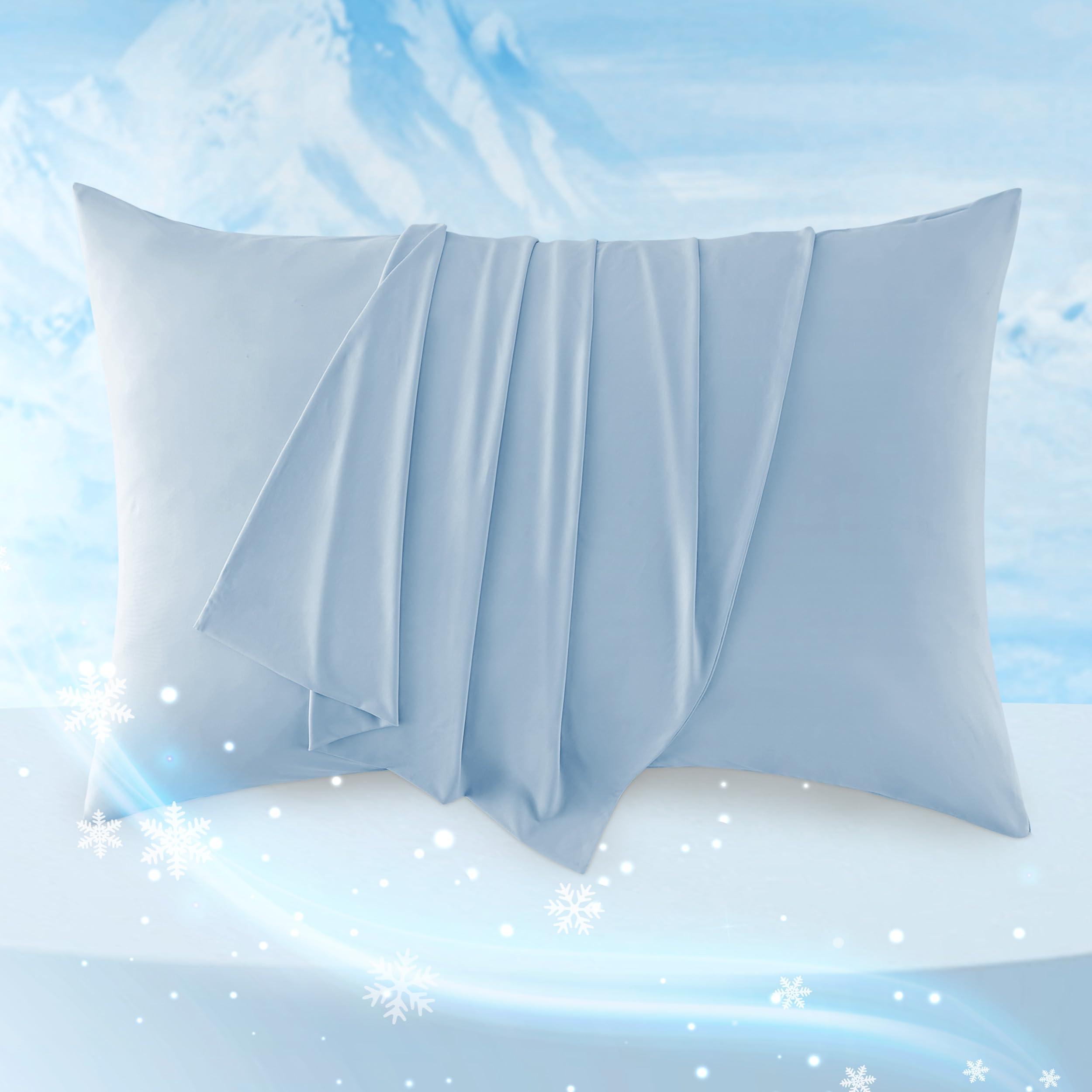 Bedsure Bedsure Cooling Pillow Cases Queen Size Set of 2, Cool Pillowcases for Hot Sleepers and Night Sweats, Silky Soft & Breathable Cold Pillow Covers with Hidden Zipper, Blue, 20x30 Inches