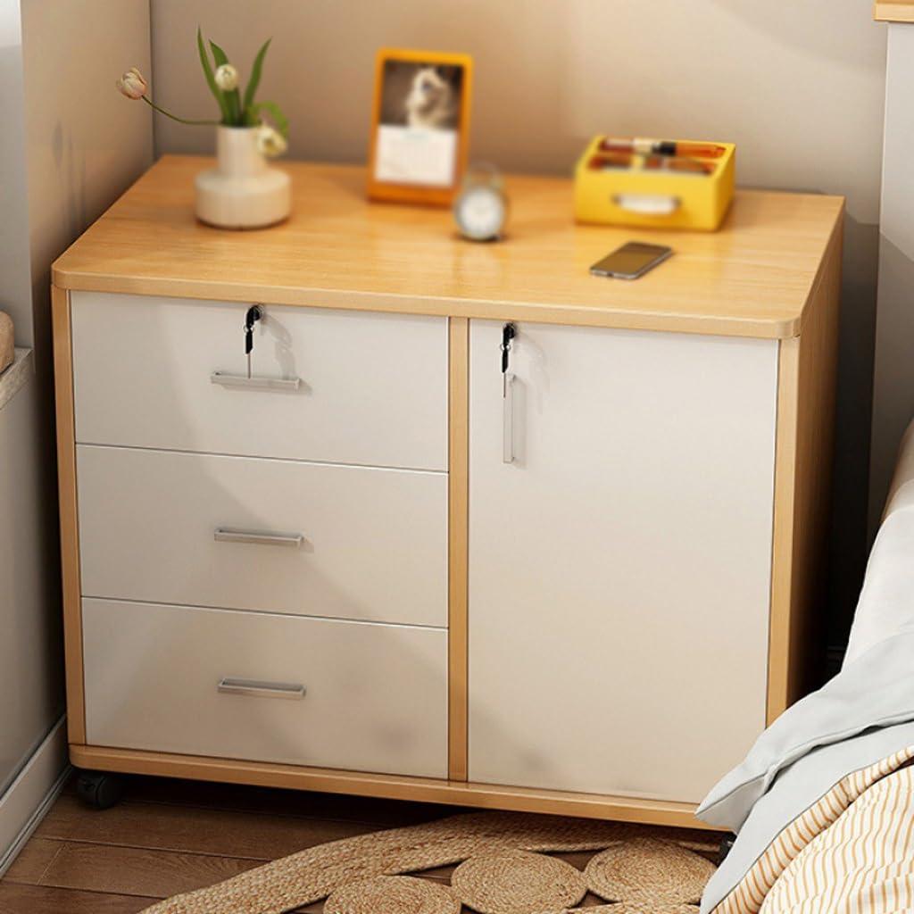 LUNIZ Modern Nightstand Bedside Table, Simple Modern Decorative Cabinet with Lock, Movable Household Drawer Storage Cabinet Bedside Table for Bedroom