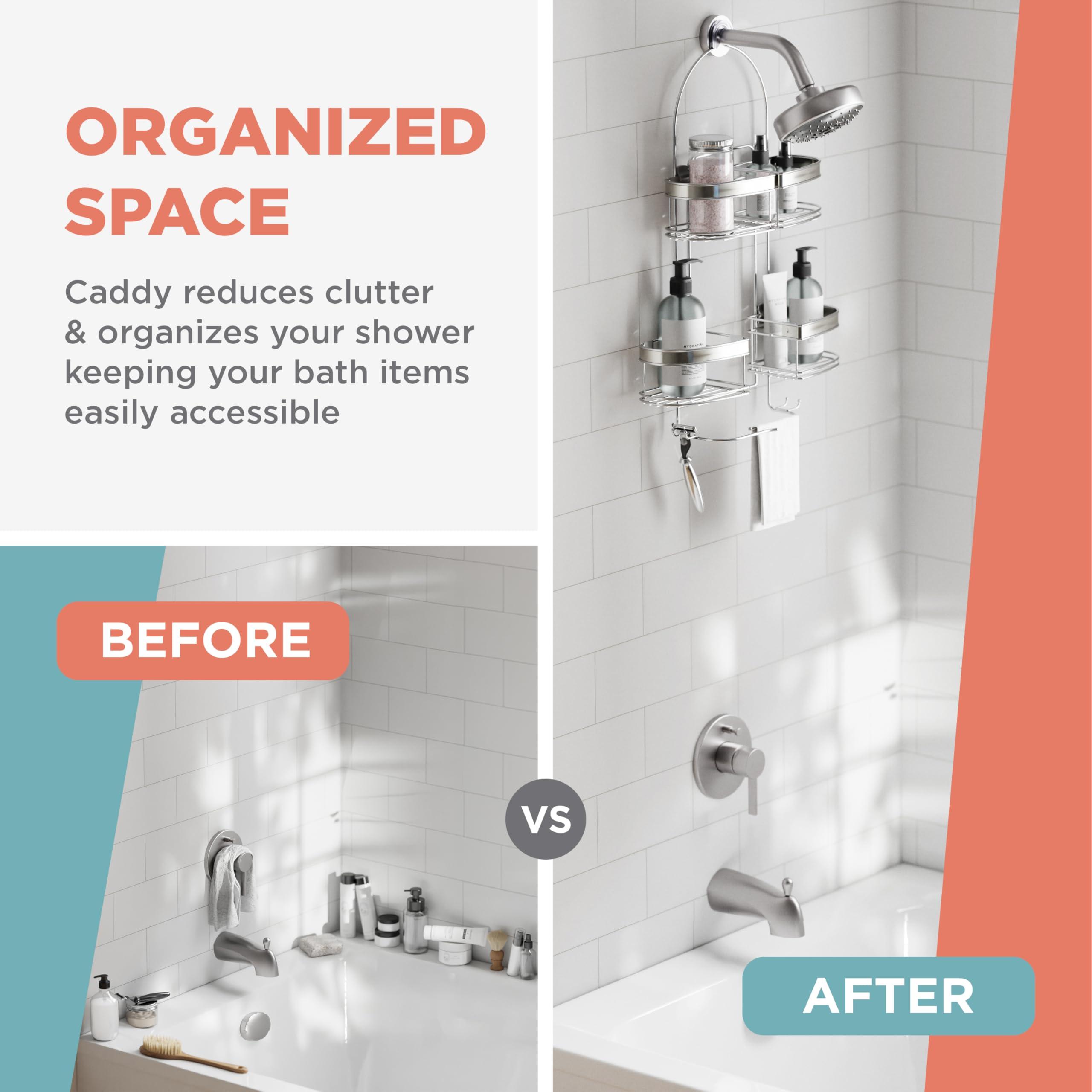 Zenna Home Zenna Home Hanging Shower Caddy with 4 Expandable Baskets, Razor Holders, and Hooks, Stainless Steel Rust Resistant Shower Rack, No Drilling, Fits Handheld Shower Hoses Over Shower Head Organizer