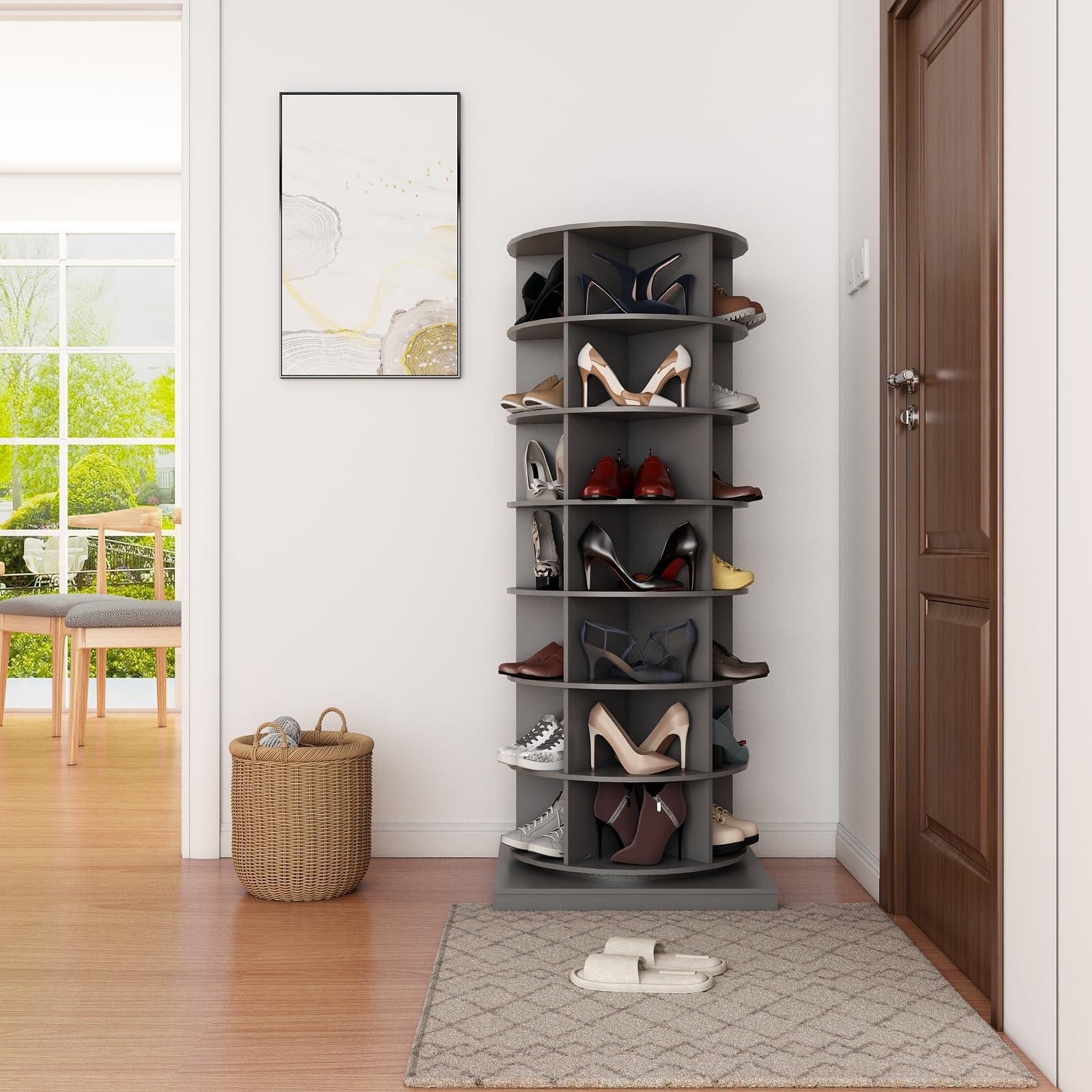 Rpuzonier Rotating Shoe Rack Tower, 7-Tier Spinning Shoe Rack, Free Standing 360 Revolving Shoe Organizer Rotating Vertical Shoe Rack Can Hold 28 Pairs of Shoes for Entryway Living Room Hallway