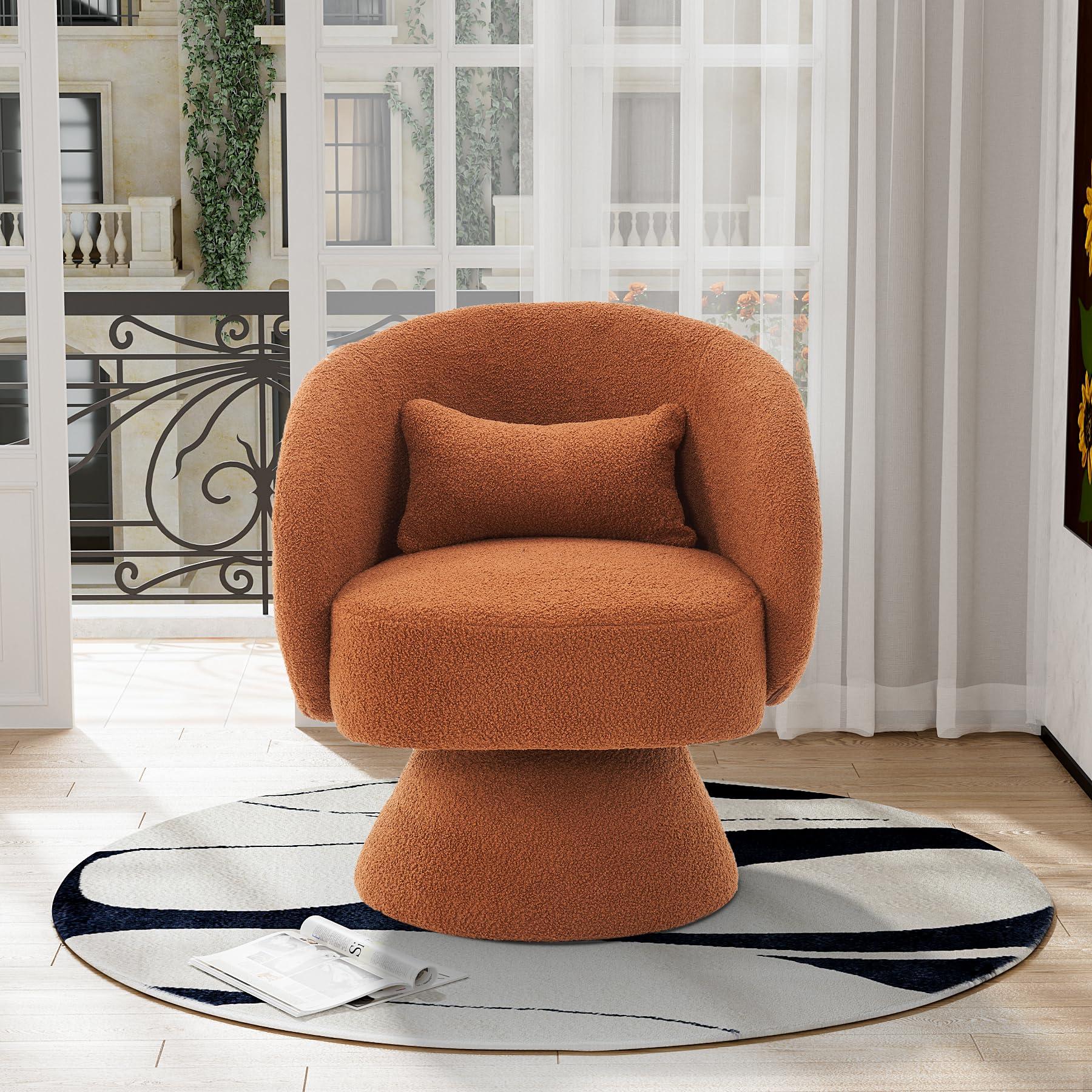 Nolohoo Nolohoo Swivel Barrel Chair, 360 Degree Upholstered Cuddle Accent Swivel Chairs for Living Room, Modern Small Round Boucle Sherpa Swivel Armchair for Bedroom, Office (Caramel, Teddy)