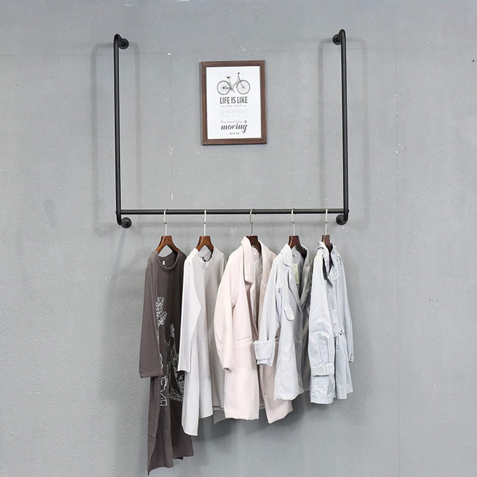 Wall Rack Wall-Mounted Clothes Rack Black Industrial Pipe Clothing Rack Stand, Heavy Duty Detachable Wall Metal Iron Garment Bar Towel Rack, Multi-Purpose Hanging Rod for Closet Storage