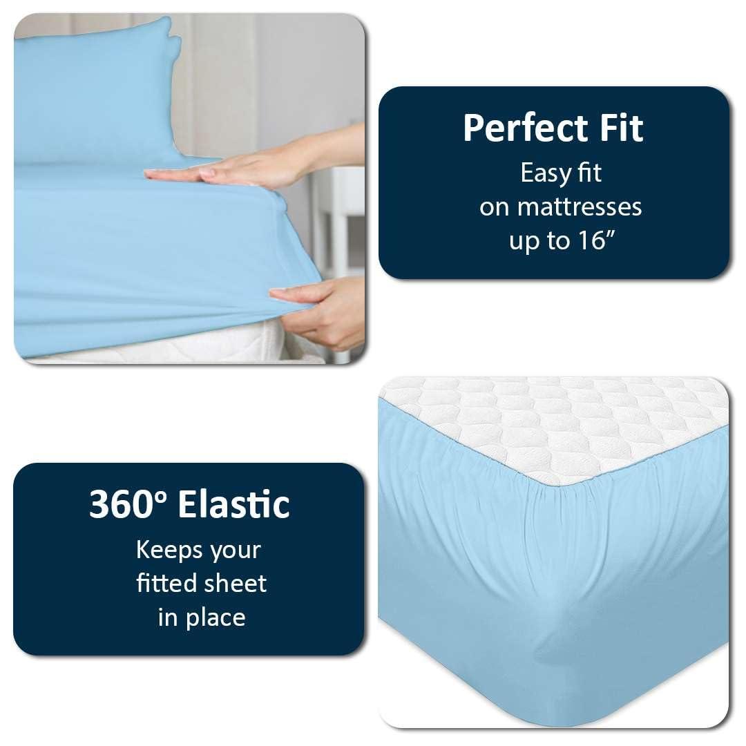 Cottingon Sheets for Sleep Number Bed Split King,Split Top King Sheets for Sleep Number Bed,100% Egyptian Cotton,Light Blue Solid,34 Split- Cal King,400 TC,16 Inch Deep,Split King Sheets for Sleep Number Beds