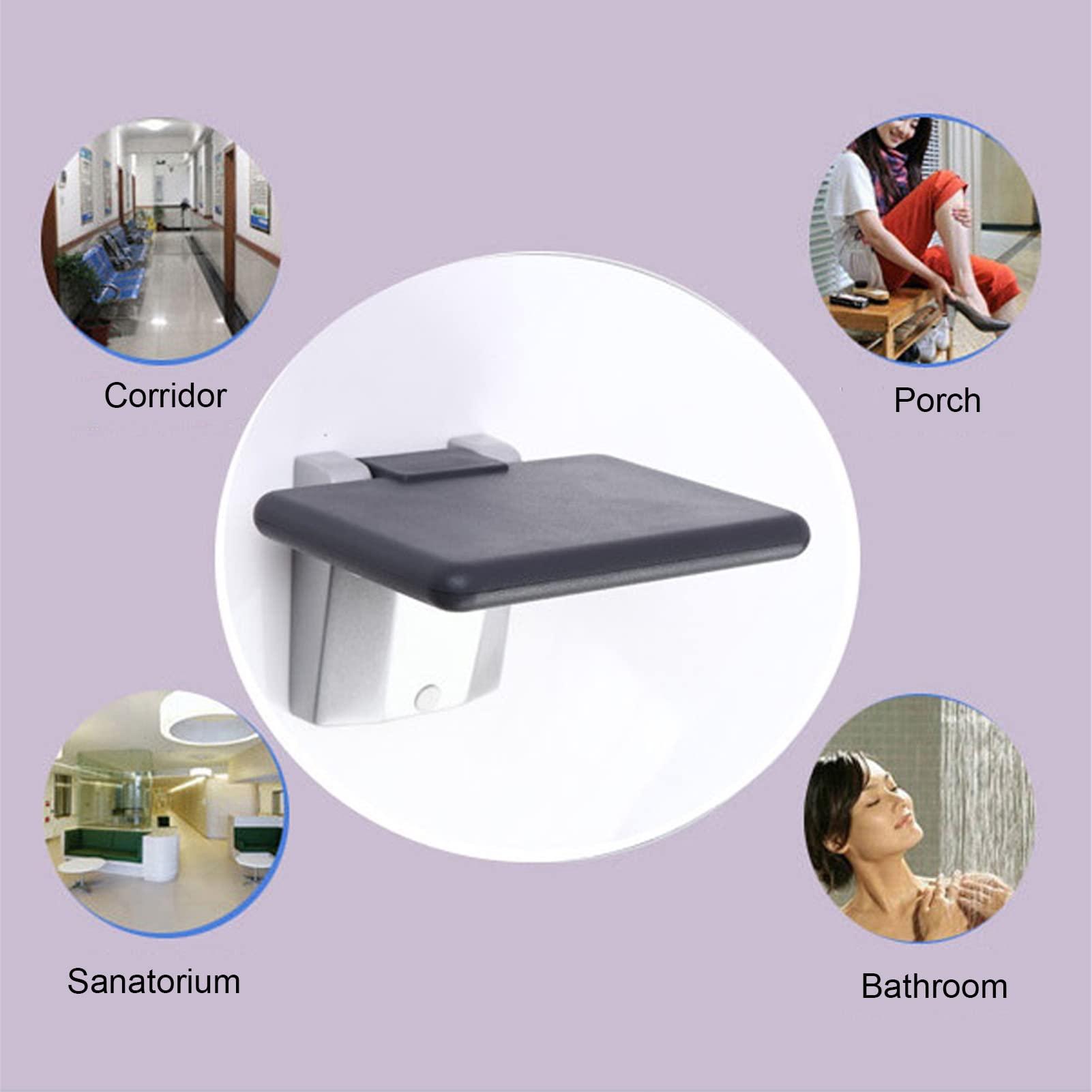 JKGHK Folding Shower Seat,Wall-Mounted Shower Stool,Folding Wall Stool Chair,Handicapped/Elderly Foldable Safety Bathroom Stool,Space-Saving Instead of Shower Stool,Storage Weight 130kg (Color : Round)