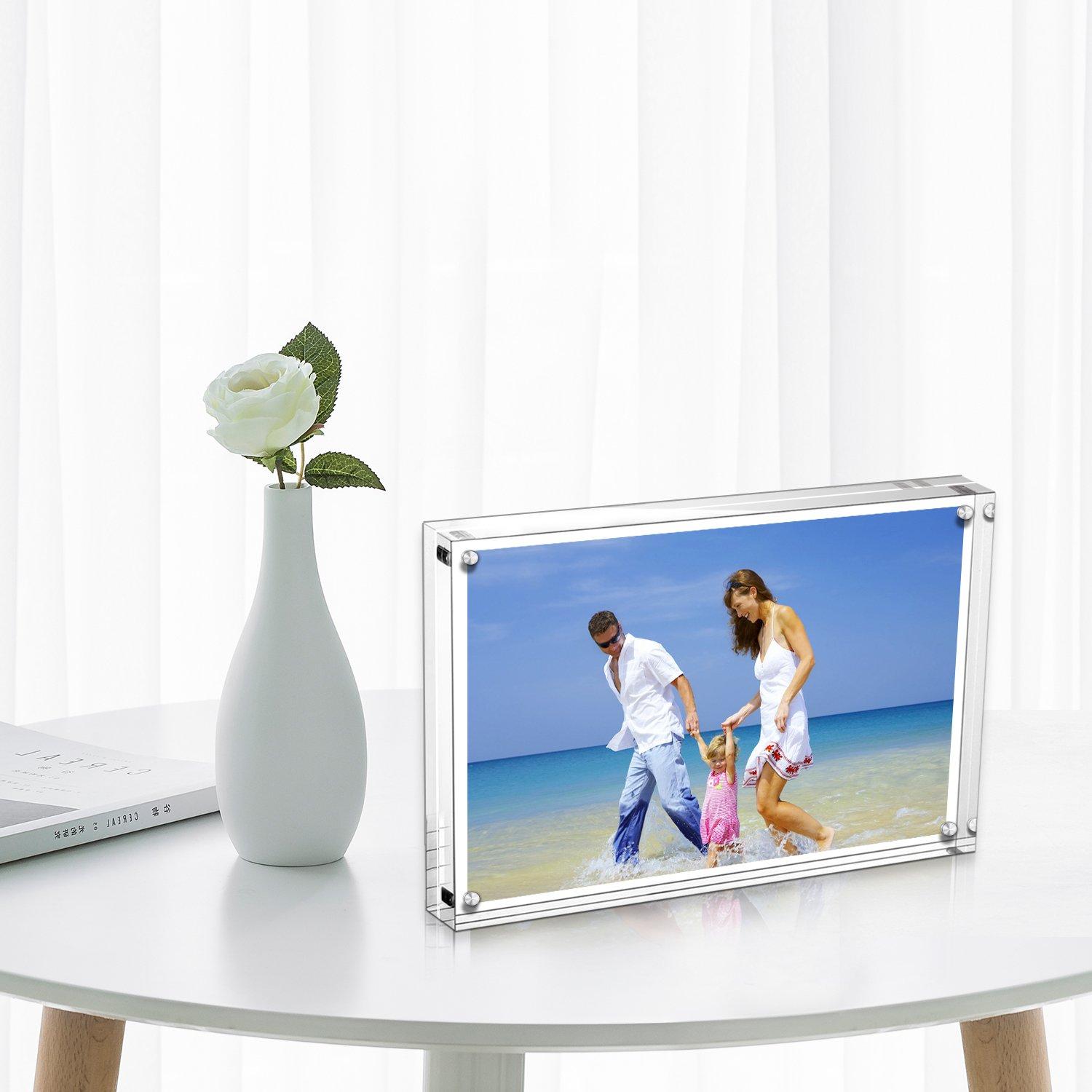 AMEITECH AMEITECH 5x7 Acrylic Photo Frame 2 Pack, Clear Magnetic Picture Frames, 10 + 10MM Thickness Stand in Desk or Table