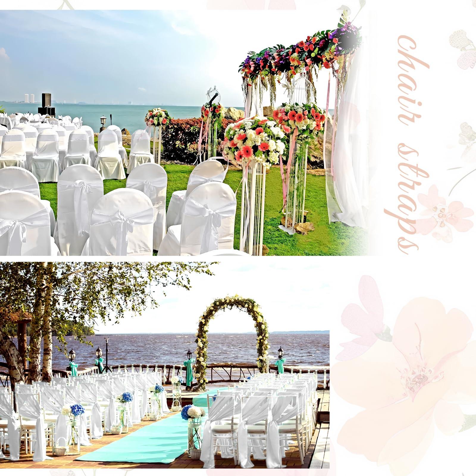 REWOMC 120 PCS Satin Chair Sashes White Shiny Chair Ribbon Ties Back Bows Designed Sashes Universal Chair Cover for Wedding Reception Gathering Birthday Party Banquet Restaurant Chair Decor (7x78inch)