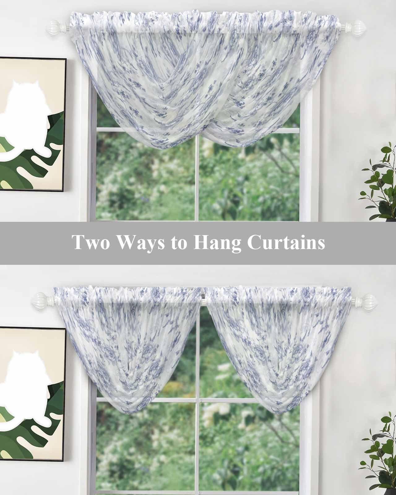 TocaHome TocaHome Swag Curtains Waterfall Valances for Windows, Spring Flower Roses Plant Valance for Living Room, Blue Background Window Scarf Curtain for Bathroom/Kitchen, 38.5x47.2 Inch