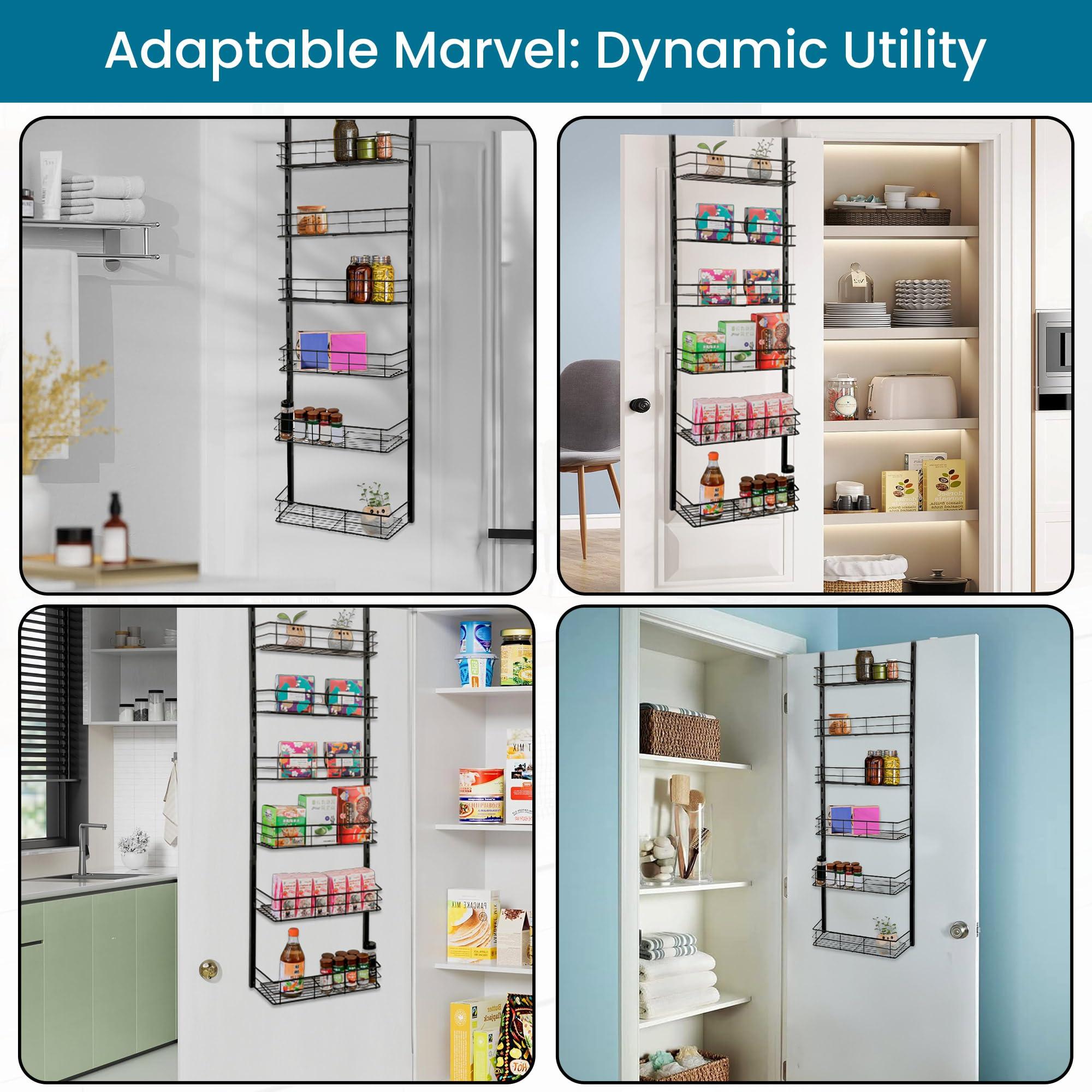 USTECH USTECH 6-Tier Heavy Duty Over The Door Pantry Organizer, Metal Hanging Storage Rack with Wired Tubing, Adjustable Shelves for Kitchen, Bathroom, Closet, Space-Saving Design, Black