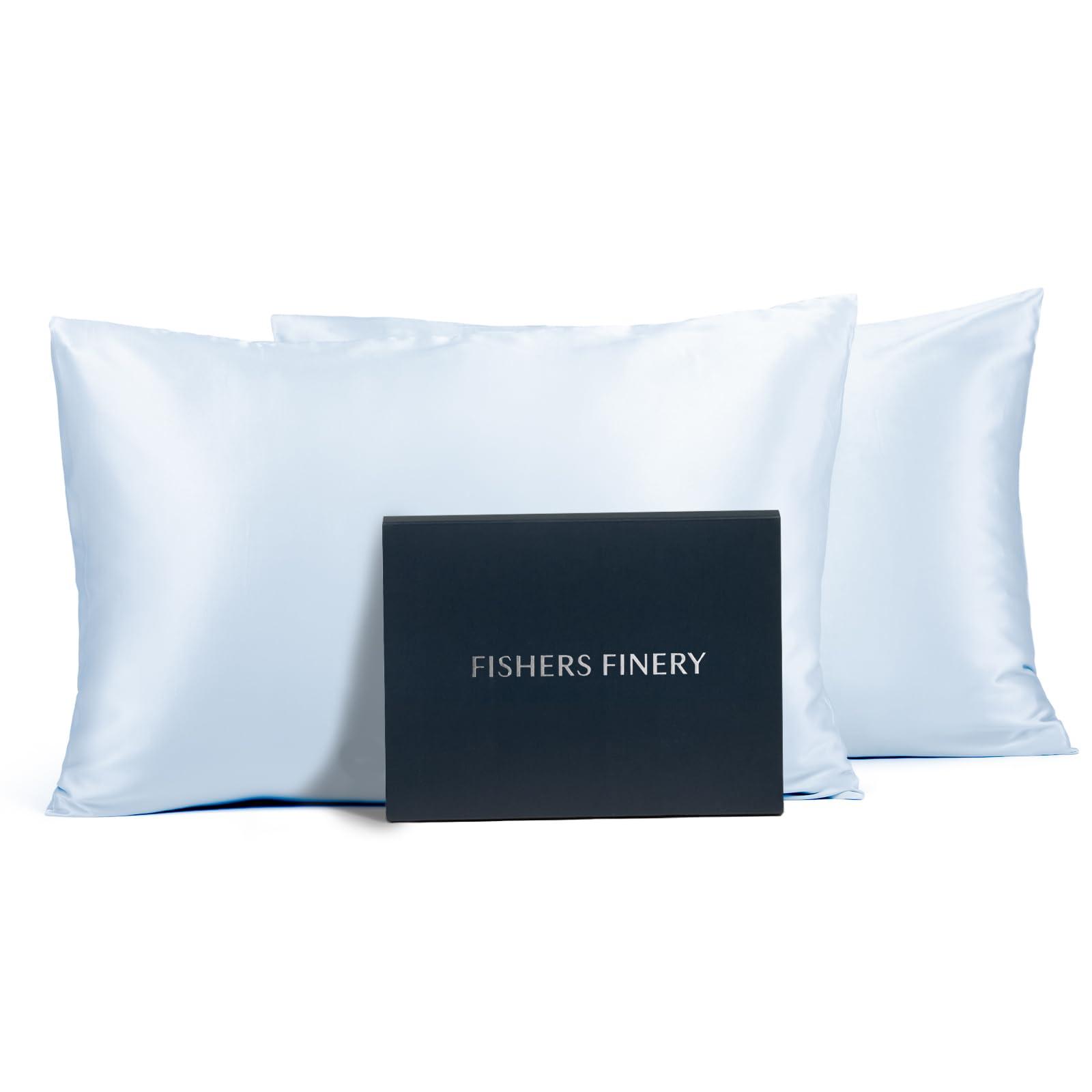 Fishers Finery Fishers Finery 25mm 100% Pure Mulberry Silk PillowcaseGood Housekeeping Winner (Blue, Queen 2 Pack)
