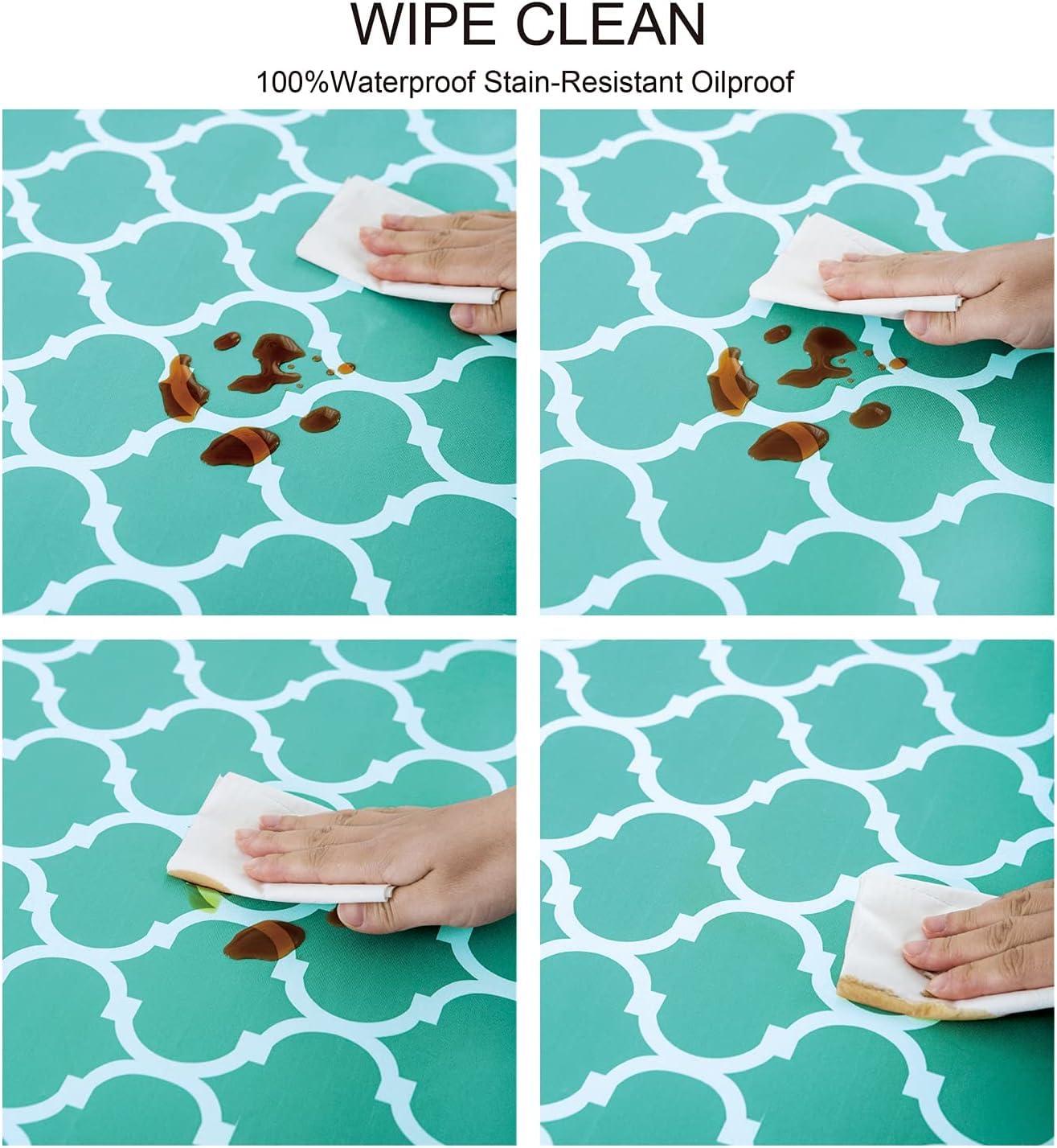 wegyo wegyo Round Vinyl Fitted Tablecloth with Flannel Backing Elastic Edge Design Table Cover Waterproof Oil-Proof PVC Table Cloth 27