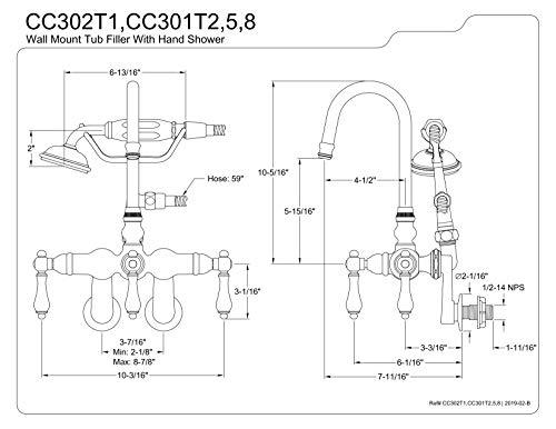Kingston Brass Kingston Brass CC301T8 Vintage Leg Tub Filler with Hand Shower and Wall Angle Arm, Satin Nickel,3-3/8-Inch to 9-Inch Adjustable Spread