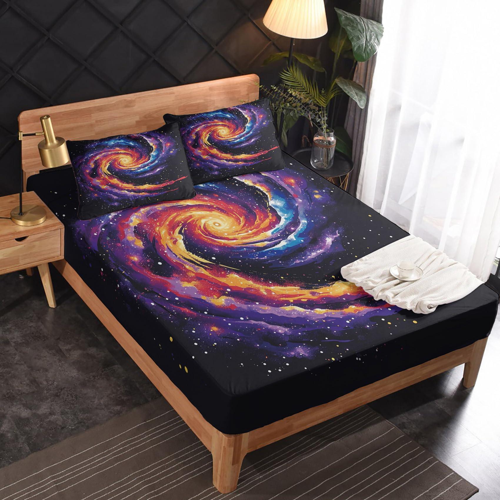 zcsm zcsm Galaxy Sheets Full Size - Space Nebula Universe Bed Sheets, Soft Microfiber & Deep Pocket & Wrinkle Free Patterned Bedding Sheets & Pillowcases, 1 Fitted Sheet, 1 Flat Sheet, 2 Pillow Cases