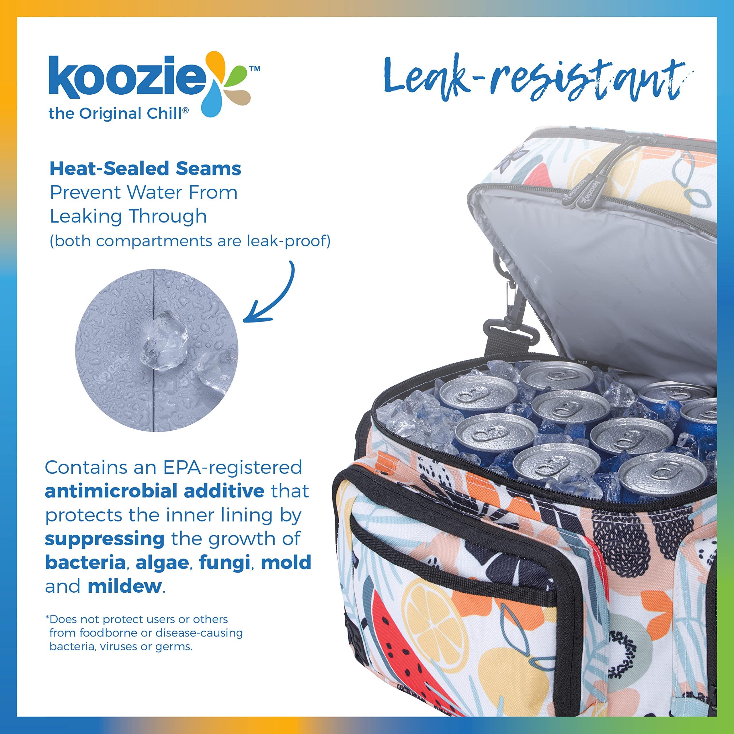 KOOZIE KOOZIE Dual Compartment Cooler Lunch Bag for Women - Large Double Decker Insulated Lunch Box with Removable Shoulder Strap - Resuable Lunch Tote for Work, Travel, Beach, Picnic (Tutti Fruitti)