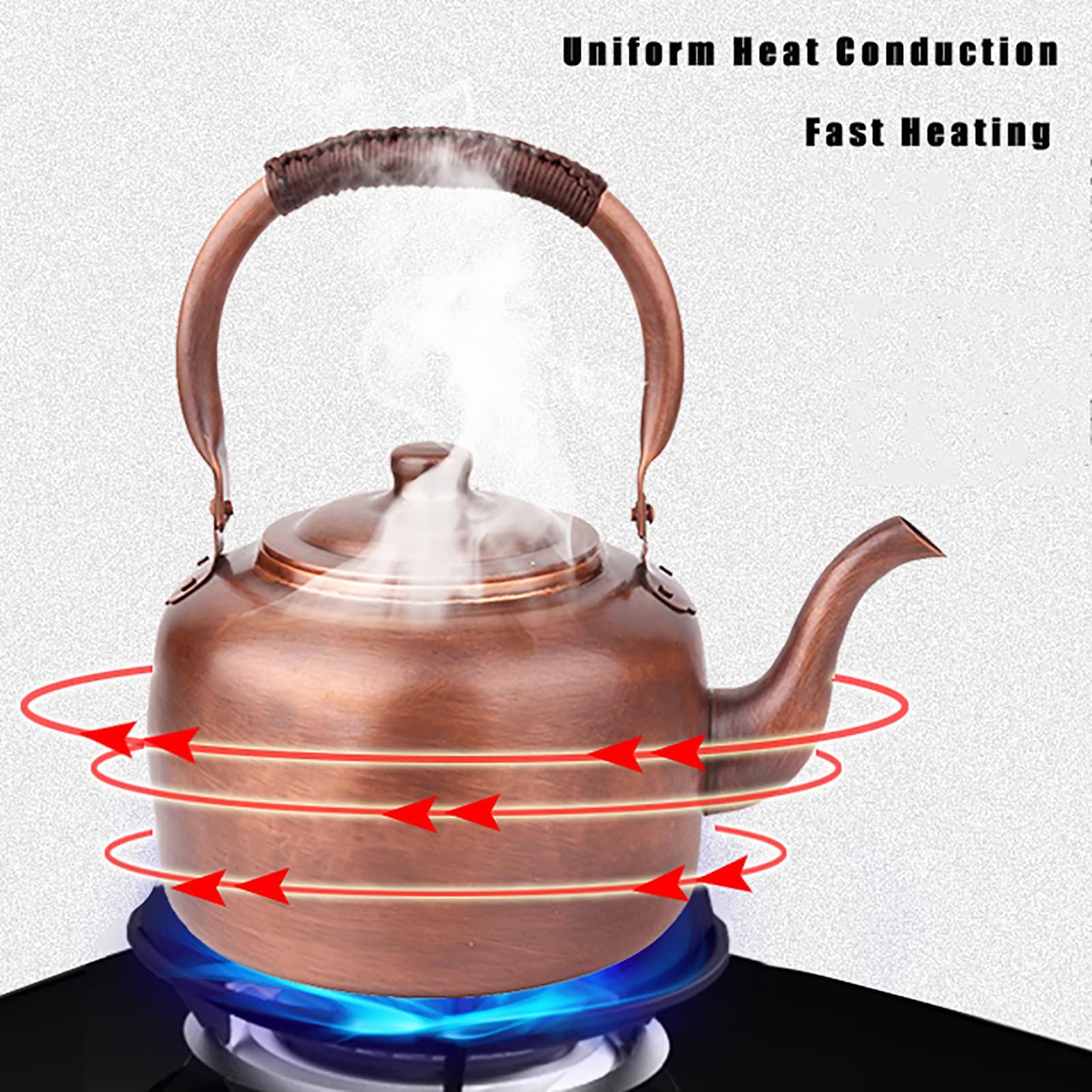 QQXX QQXX Whistling Kettle Teapot,Premium Copper Tea Kettle for Stove Top,Rustic Tea Pot with Ergonomic Handle,Work for All Stovetops(3.2 QT, Brown)