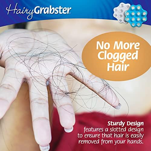 HairyGrabster As Seen on Shark Tank Hair Shower Drain Hair Catcher, Hair Stopper Bathtub Drain Protector, & Catcher Drain Cover Alternative, Must-Haves HairyGrabster, 2 Pack, White & Blue