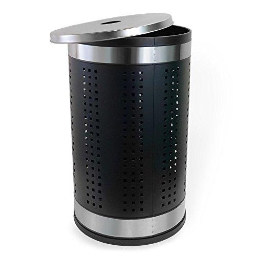 Krugg Matte Black & Polished Stainless Steel Laundry Bin & Hamper | Ventilated Stainless Steel Clothes Basket With Polished Lid | Life Time Warranty