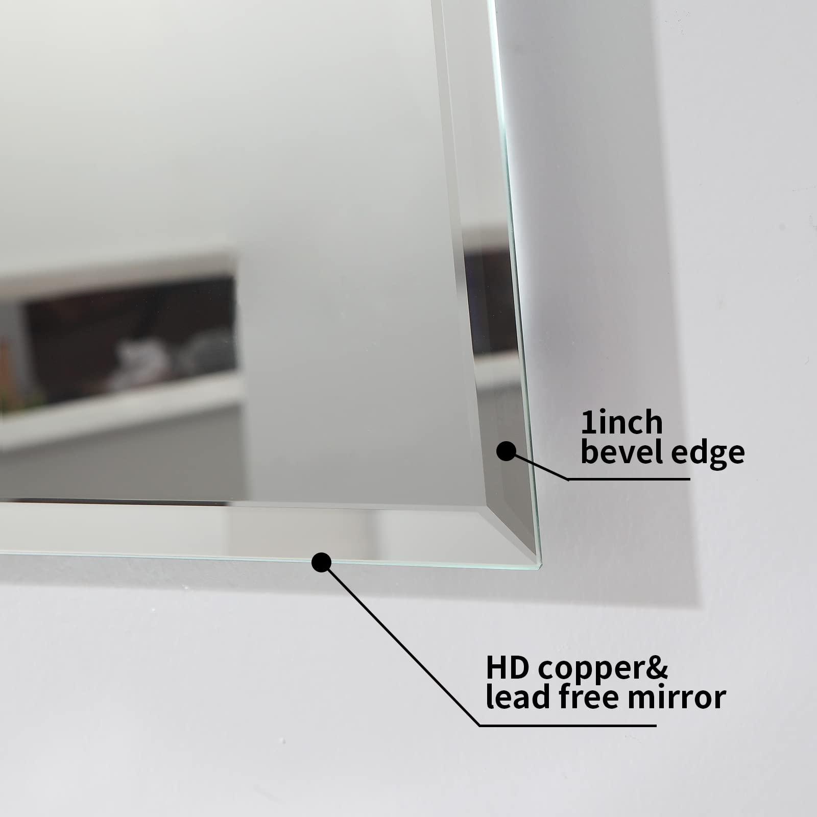 Mirrorons Mirrorons Beveled Mirror, Bathroom Mirrors for Wall 24\" x 36\", Frameless Rectangle Bathroom Mirror with Beveled Edge, Hangs Horizontally or Vertically, Upgraded Packing