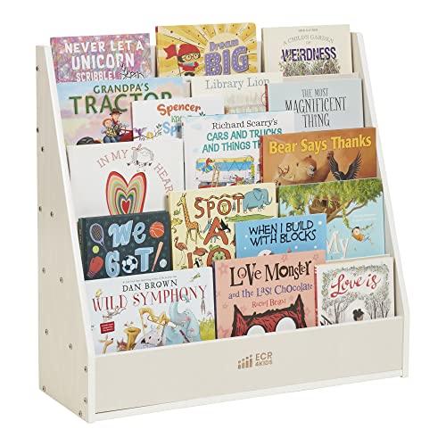 ECR4Kids ECR4Kids Streamline Single-Sided Book Display with Storage, Classroom Bookshelf, White Wash