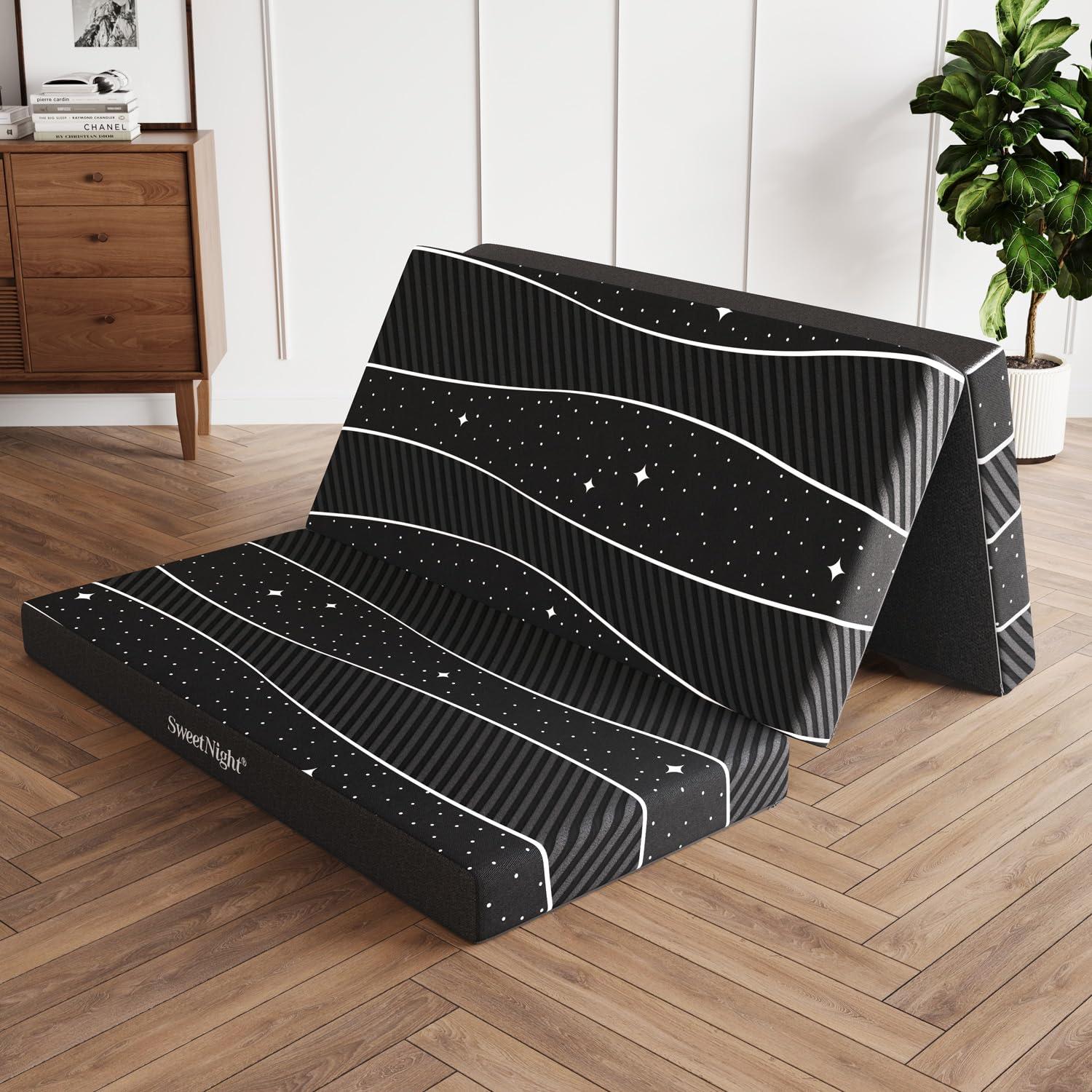 Sweetnight Sweetnight Folding Mattress - 4-inch Queen Tri-Fold Mattress with Breathable & Washable Cover | Foldable Mattress Guest Bed for Camping/Travel | Starry Sky Design