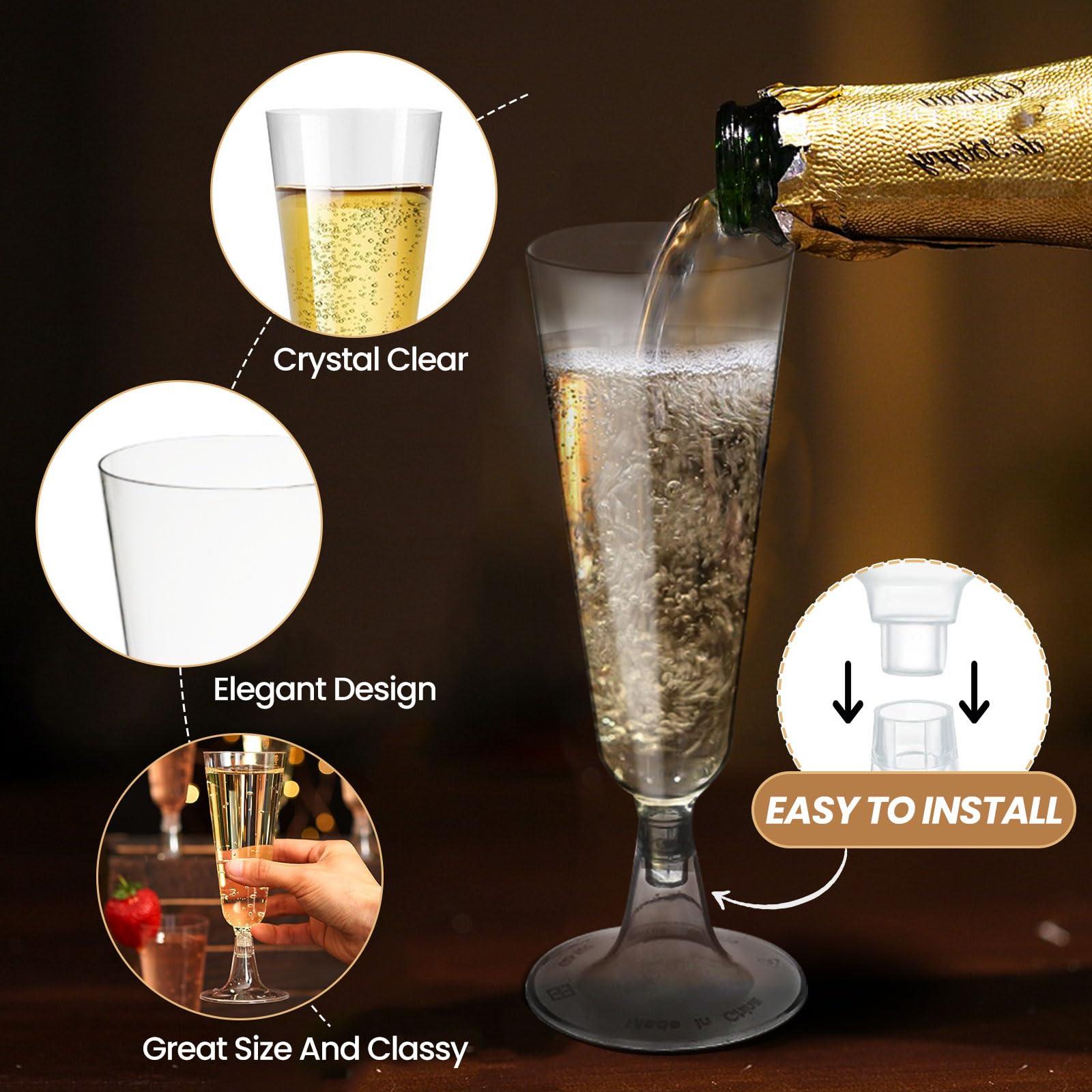 CALBODE CALBODE 50 Pack Plastic Champagne Glasses 5 OZ Clear Disposable Champagne Flutes Plastic Mimosa Cups Acrylic Wedding, Toasting Glasses for Party, Birthday, Cocktail Cups Bulk