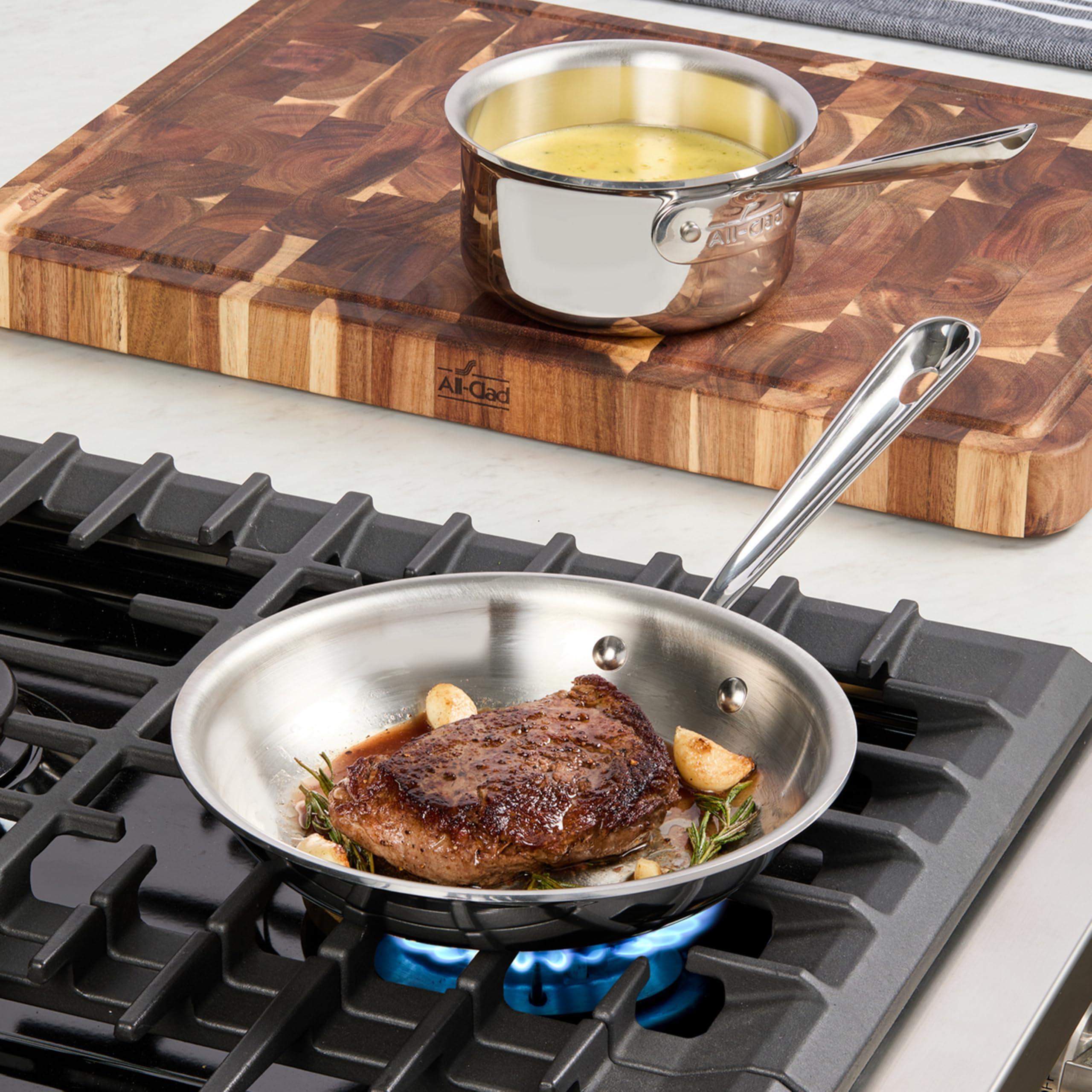 All-Clad All-Clad D3 3-Ply Stainless Steel Fry Pan 8 Inch Induction Oven Broiler Safe 600F Pots and Pans, Cookware Silver