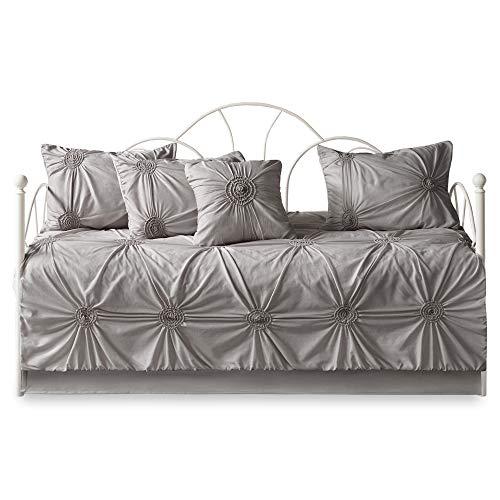 Madison Park Madison Park Daybed Cover Set-Trendy Design All Season Luxury Bedding with Bedskirt, Matching Shams, Decorative Pillow, Medallion Tufted Dark Grey 75\"x39\" 6 Piece