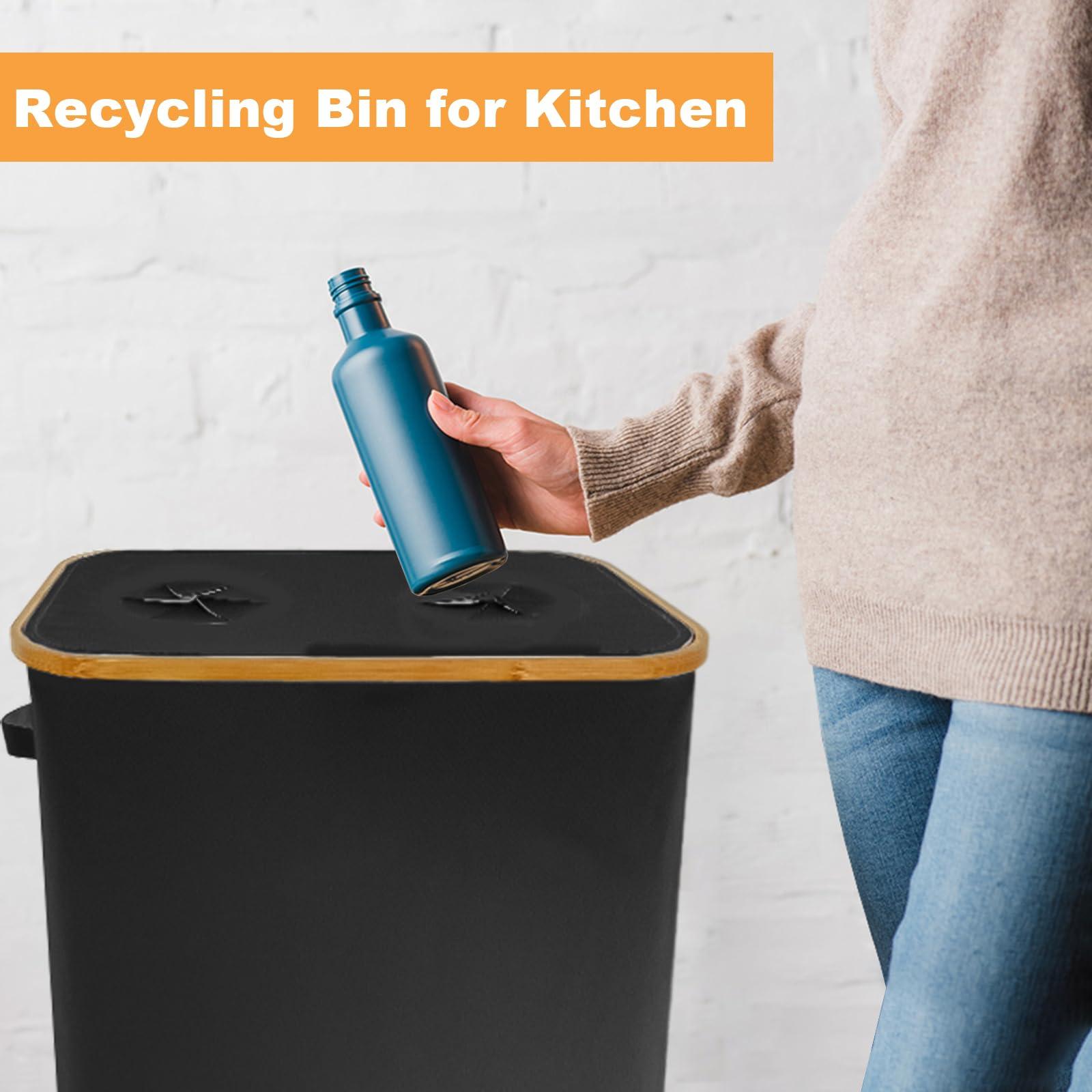 Qivine Qivine Recycling Bin for Kitchen, 37 Gallon Recycle Bin with Lid Large Recycling Bin with 2 Removeable and Reusable Inner Bag for Bottle Can Plastice Stickers