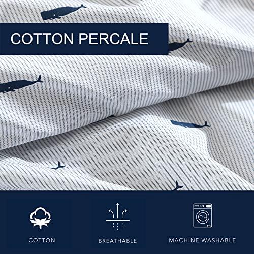 Nautica Nautica - Full Size Sheet Sets, Cotton Percale Bedding, Crisp & Cool, Coastal Home Decor (Whale Stripe Blue, Full)