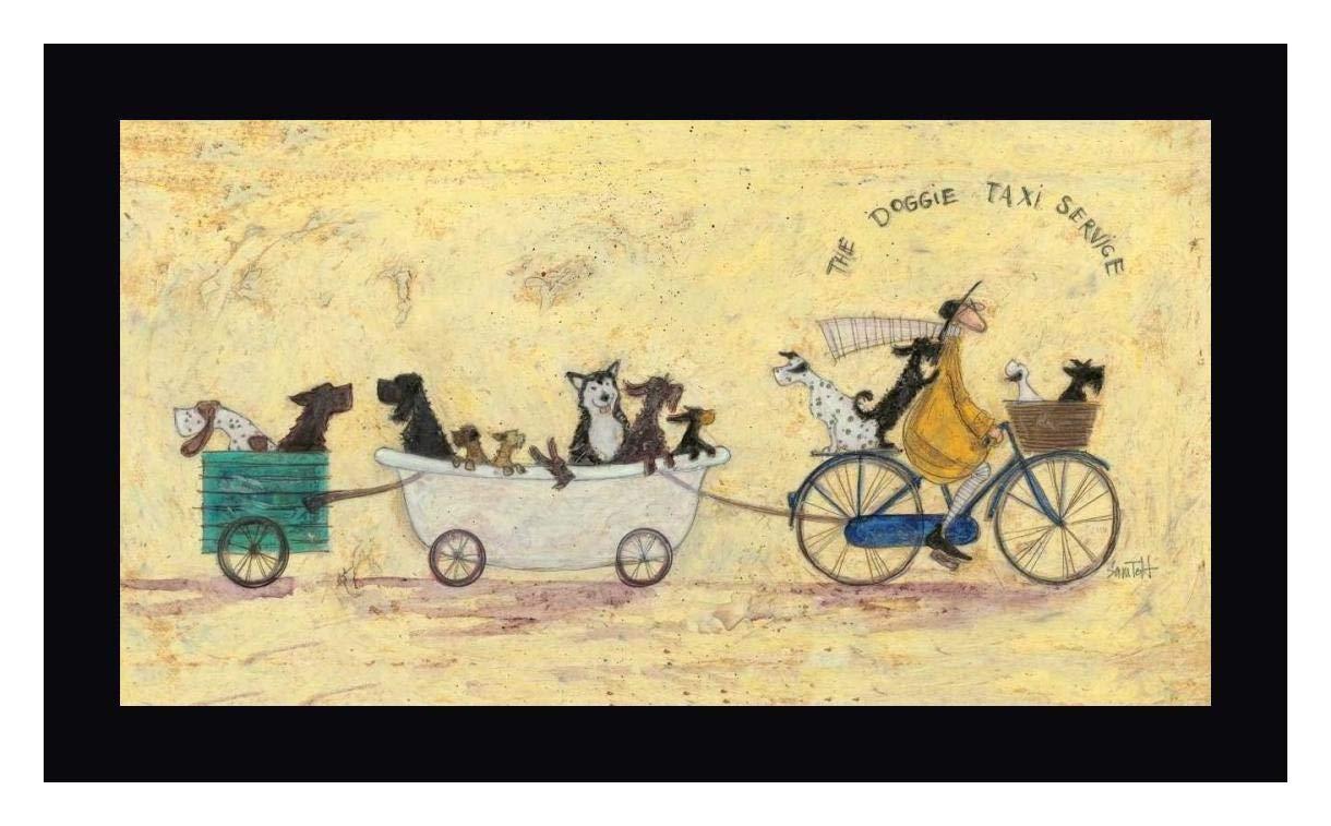 Canvas Art USA The Doggie Taxi Service by Sam Toft - 21\" x 36\" Framed Canvas Art Print - Black Frame - Ready to Hang
