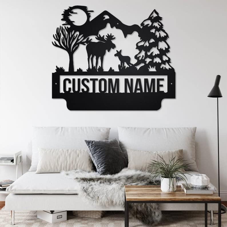 VVEDESIGN VVEDESIGN Custom Moose Metal Wall Sign - Personalized Moose Metal Wall Art - Moose Metal Wall Decor - Metal Home Decor - Custom Gifts - Name Signs