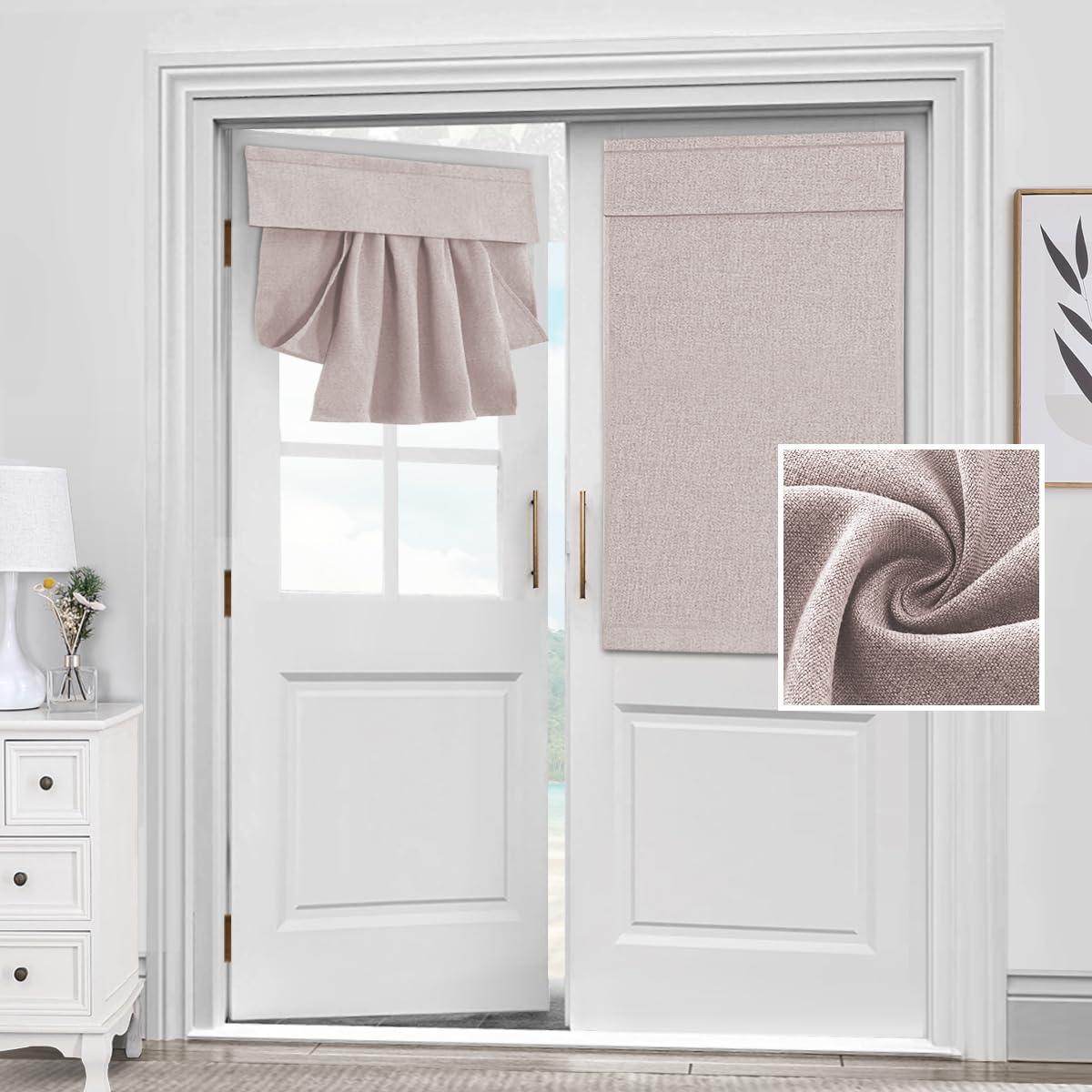 H.VERSAILTEX H.VERSAILTEX French Door Curtain, Door Window Covering for Doorways Privacy, Tie Up Shade for Front Door Window Curtain, Heather Sand Door Blind 26'' x 40'', 1 Panel