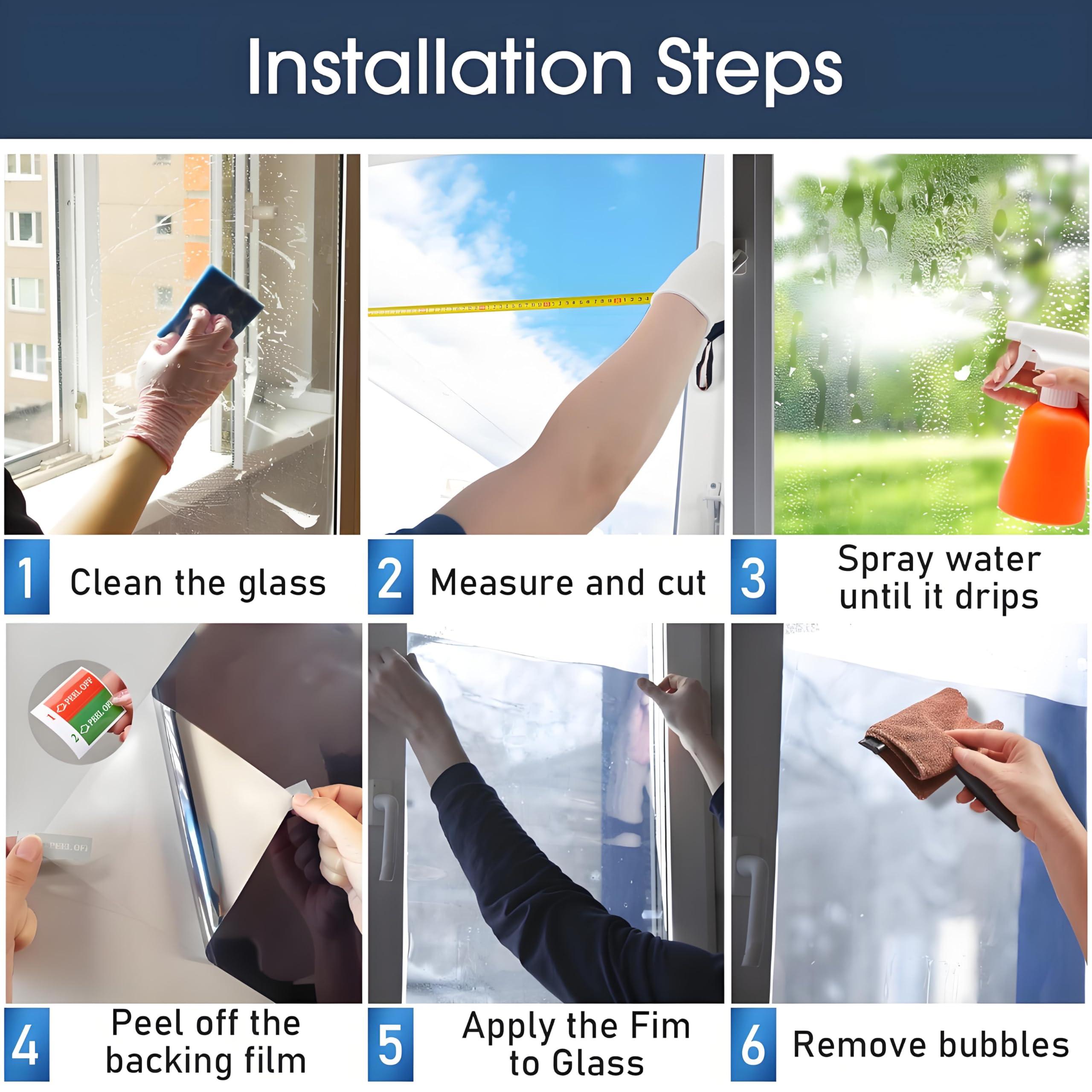 Coavas Coavas One Way Privacy Window Film, Daytime Window Film See Out Not in, Reflective Window Tint Heat Blocking, Static Cling for Home Office, 35.4 Inch X 9.8 Feet