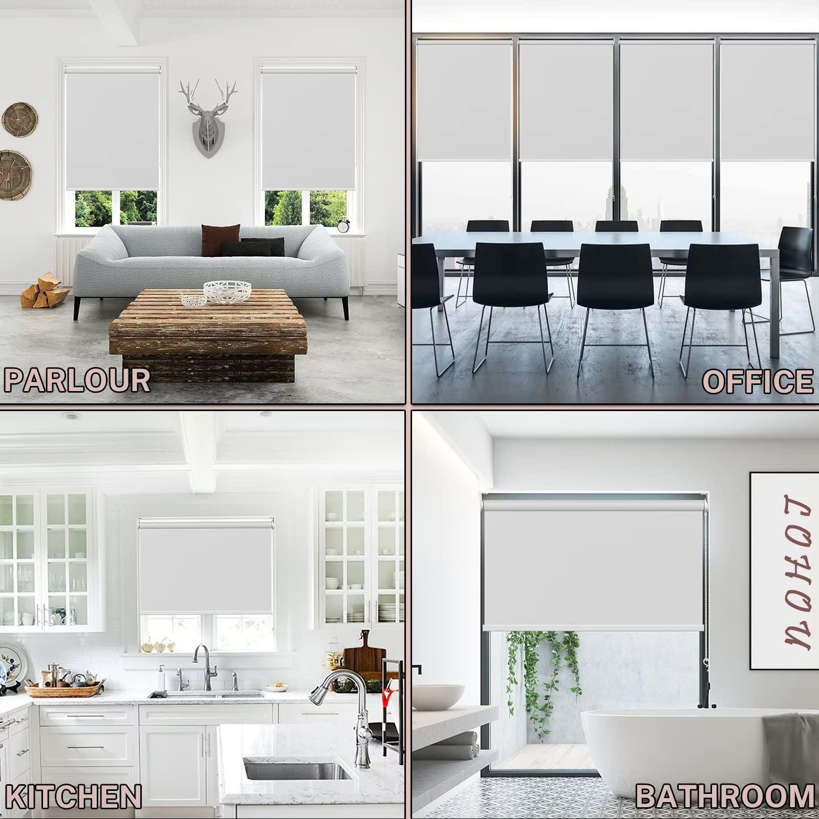 LOHOU Blackout Roller Window Shades and Blinds for Indoor Windows Waterproof Home Shower Office Privacy Custom French Door Shade Room Darkening Blinds (Cool Silver 100% Blackout, 21" W x 72" H)