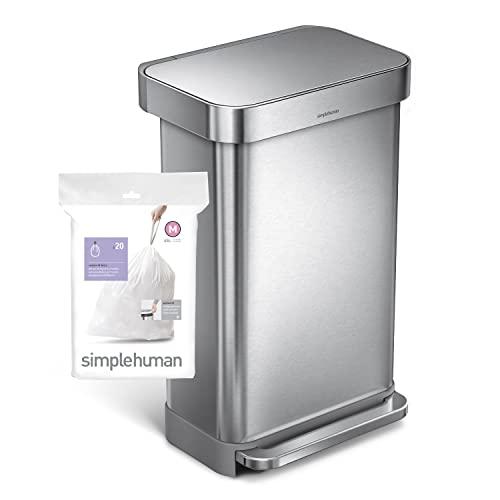 simplehuman simplehuman Code M Custom Fit Drawstring Trash Bags in Dispenser Packs, 20 Count, 45 Liter / 11.9 Gallon, White