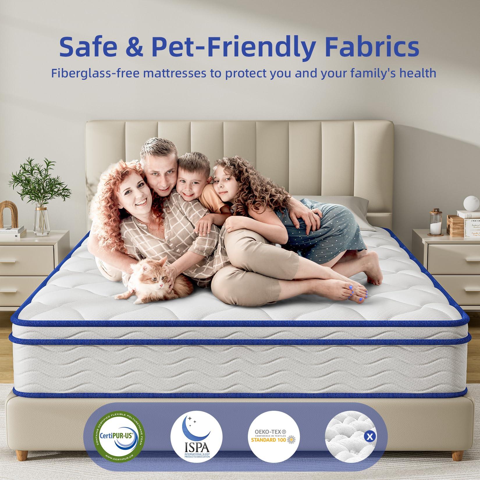 XANGLO Queen Mattress, 10 Inch Queen Size Hybrid Mattress in a Box, Medium Soft Memory Foam and Spring Mattresses, Pressure Relief & Motion Isolationfor, Fiberglass Free Bed Mattress, CertiPUR-US Certified