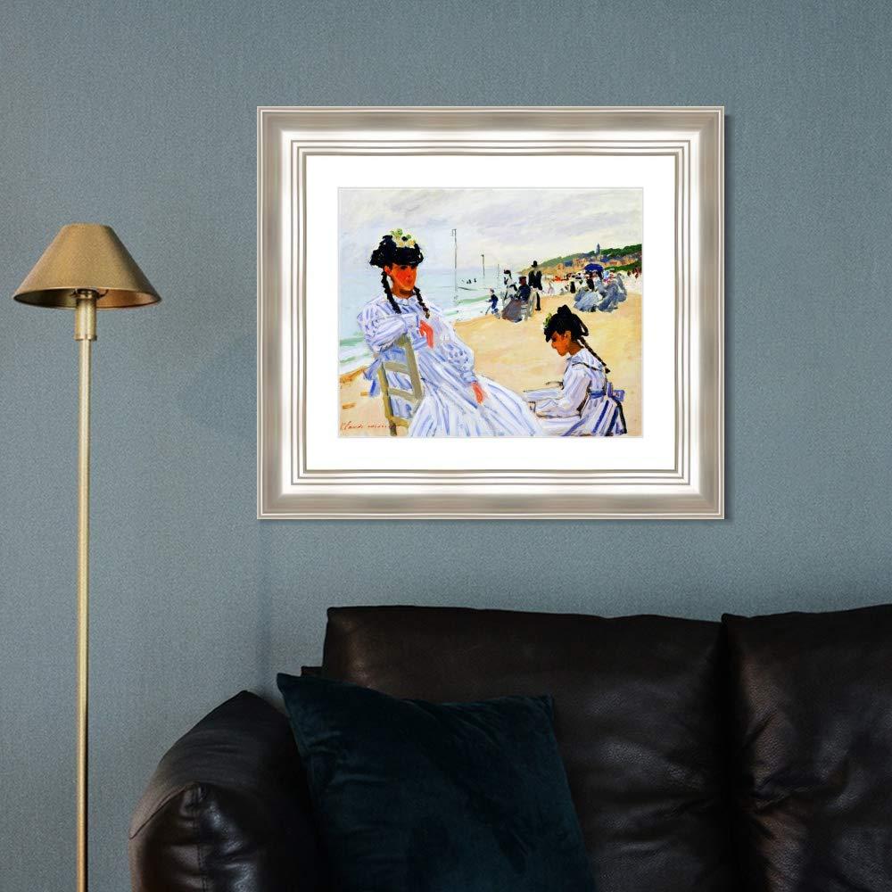 INVIN ART INVIN ART Framed Canvas Art Giclee Print The Beach at Trouville, 1870-71 by Claude Monet Wall Art Living Room Home Office Decorations(Classic Silver Frame with Mat,24"x32")
