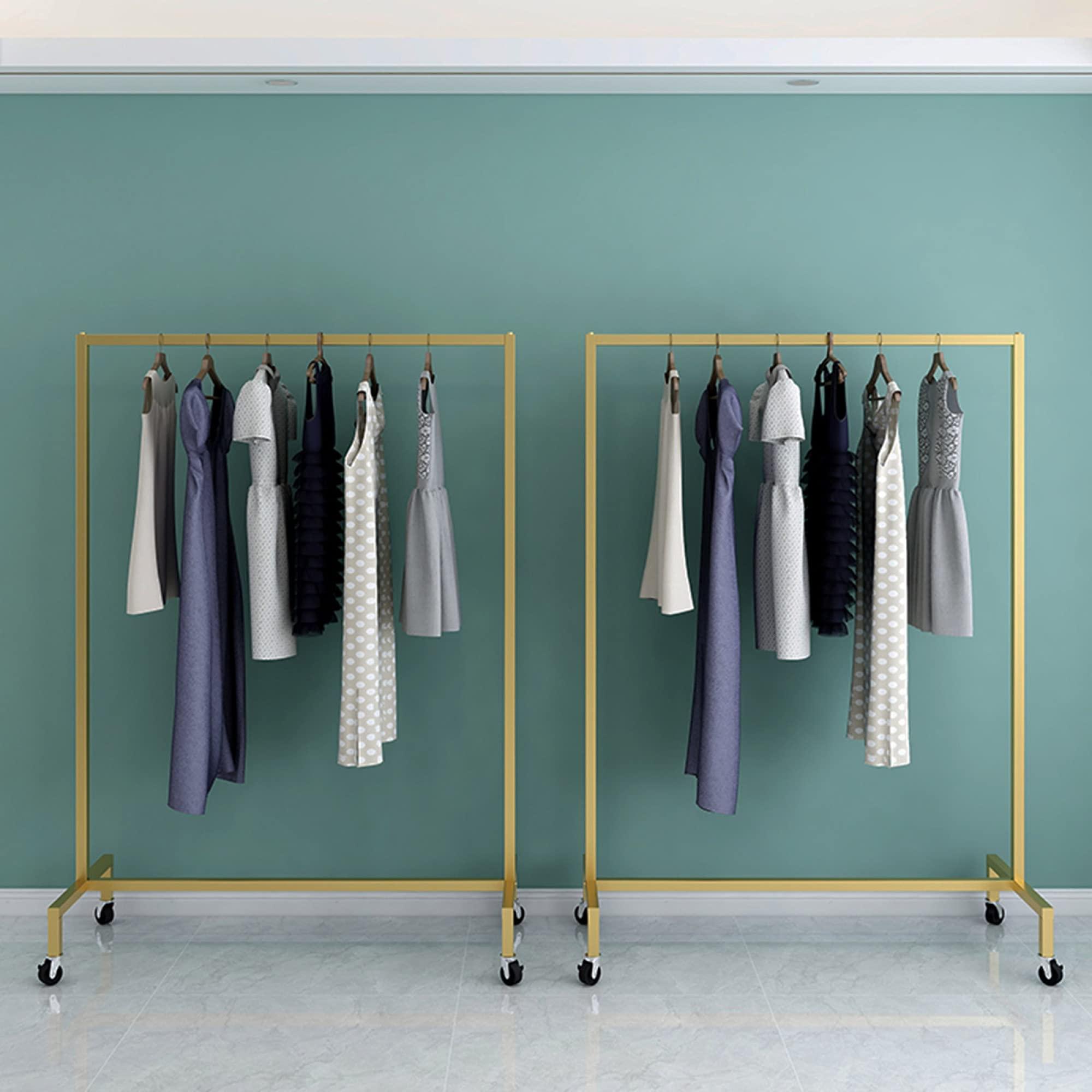 SGeneE SGeneE Heavy Clothes Rails, Wheeled Clothes Display Racks, Industrial Pipe Coat Racks, Floor-to-Ceiling Clothes Sorting Racks,Golden,80 x 40 x 155CM(10040155cm)