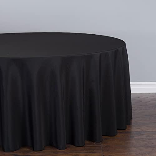 LTC LINENS LinenTablecloth 132-Inch Round Polyester Tablecloth Black