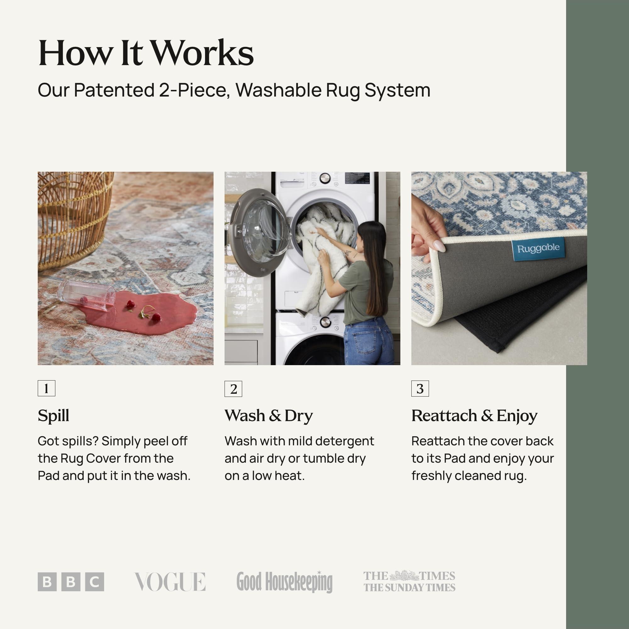 RUGGABLE Ruggable Washable 2x3 Area Rug, Kamran Hazel, Premium Rugs for Living Room, Bedroom, Kitchen, Office, Classroom with Gripper Non Slip Pad