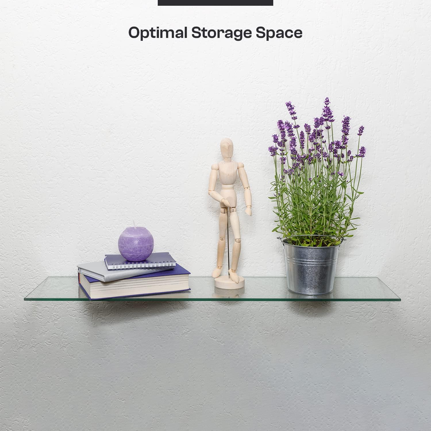 Fab Glass and Mirror Fab Glass and Mirror Rectangle Floating Glass Shelve, 12" X 24" Inches, 3/8 Thick Clear Glass with Flat Polished Edge-?Easy Installation with Screws, and Peacock Chrome Finish Brackets