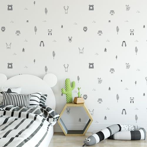 Baby RyRo London Baby RyRo London Stylish Animal Wall Decals - Charming Jungle Nursery Decor, Nordic Style Safari Wall Decals for Baby Room Decor, Black & White Jungle Wall Decals, Peel and Stick.