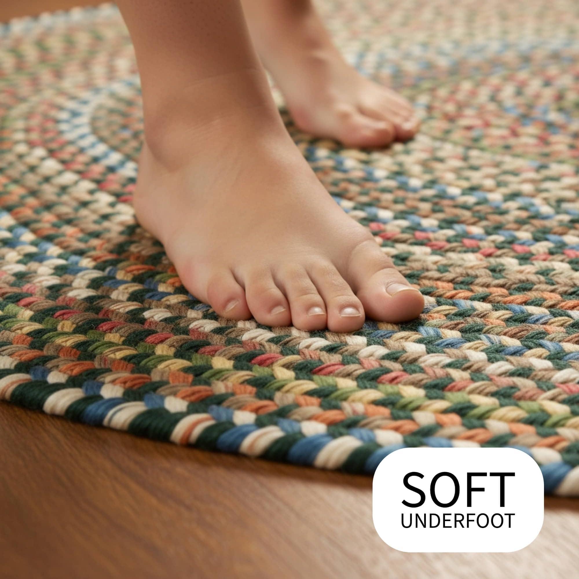 Super Area Rugs Super Area Rugs Roxbury American Made Braided Rug for Indoor Outdoor Spaces, Spruce Green/Natural Multi, 3' X 5' Oval