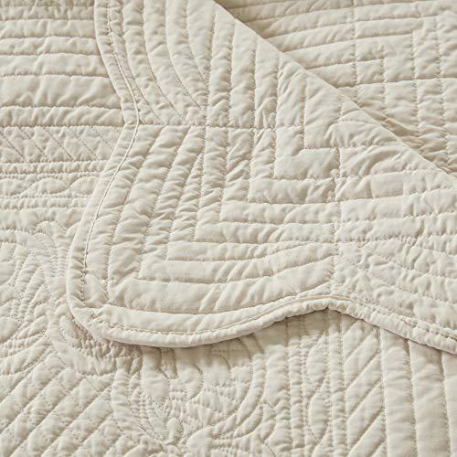 Madison Park Madison Park Madison Park Luxe Quilted Throw Blanket - Damask Stitching Design, Cotton Filled Spread, Ultra Soft, Cozy Bedding for Living Room Couch, Sofa, Bed, 60x72", Scalloped Borders Cream