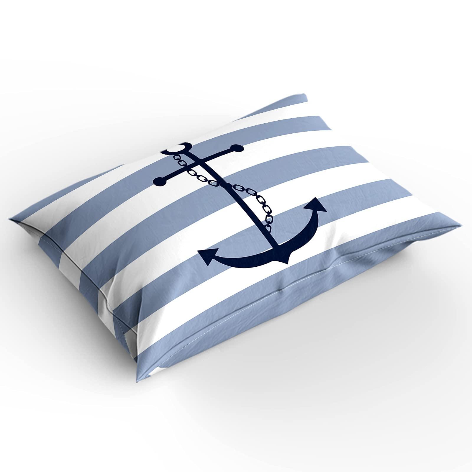 YESOF66 YESOF66 Zipper Duvet Cover Set Soft Comforter Cover Set for Girls Boys,Nautical Anchor Sky Blue and White Striped Daisy Bedding Sets Twill Plush Bed Sheet Set,Twin Size