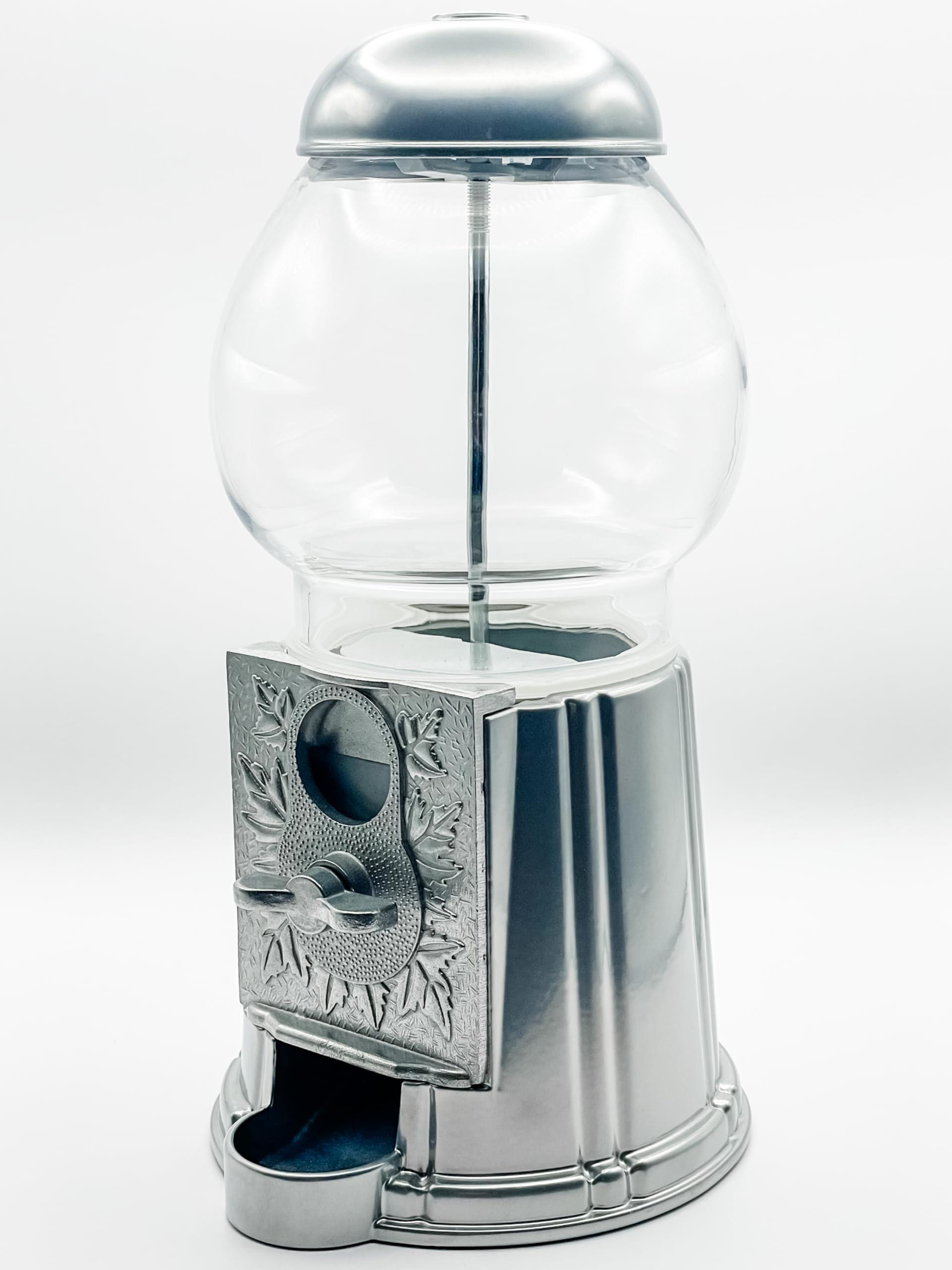 Vending Machines Medium Size 11" Metal and Glass Candy Gumball Machine, Silver Color